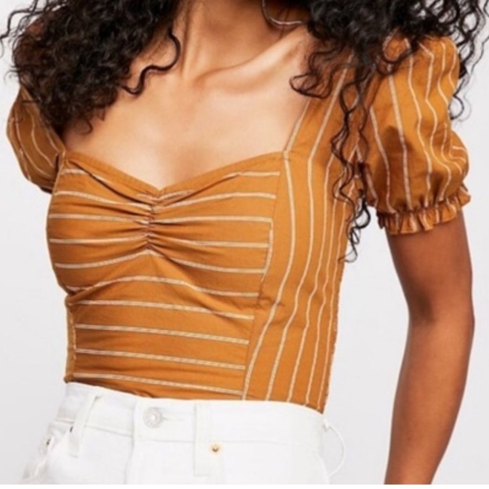 Free People Rose Garden Puff Sleeve Top